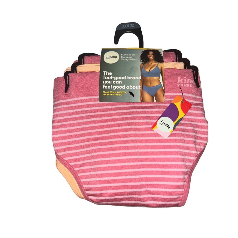 3-Pack | Kindly Yours Womens 3XL (22) Sustainable Seamless Thong Panties